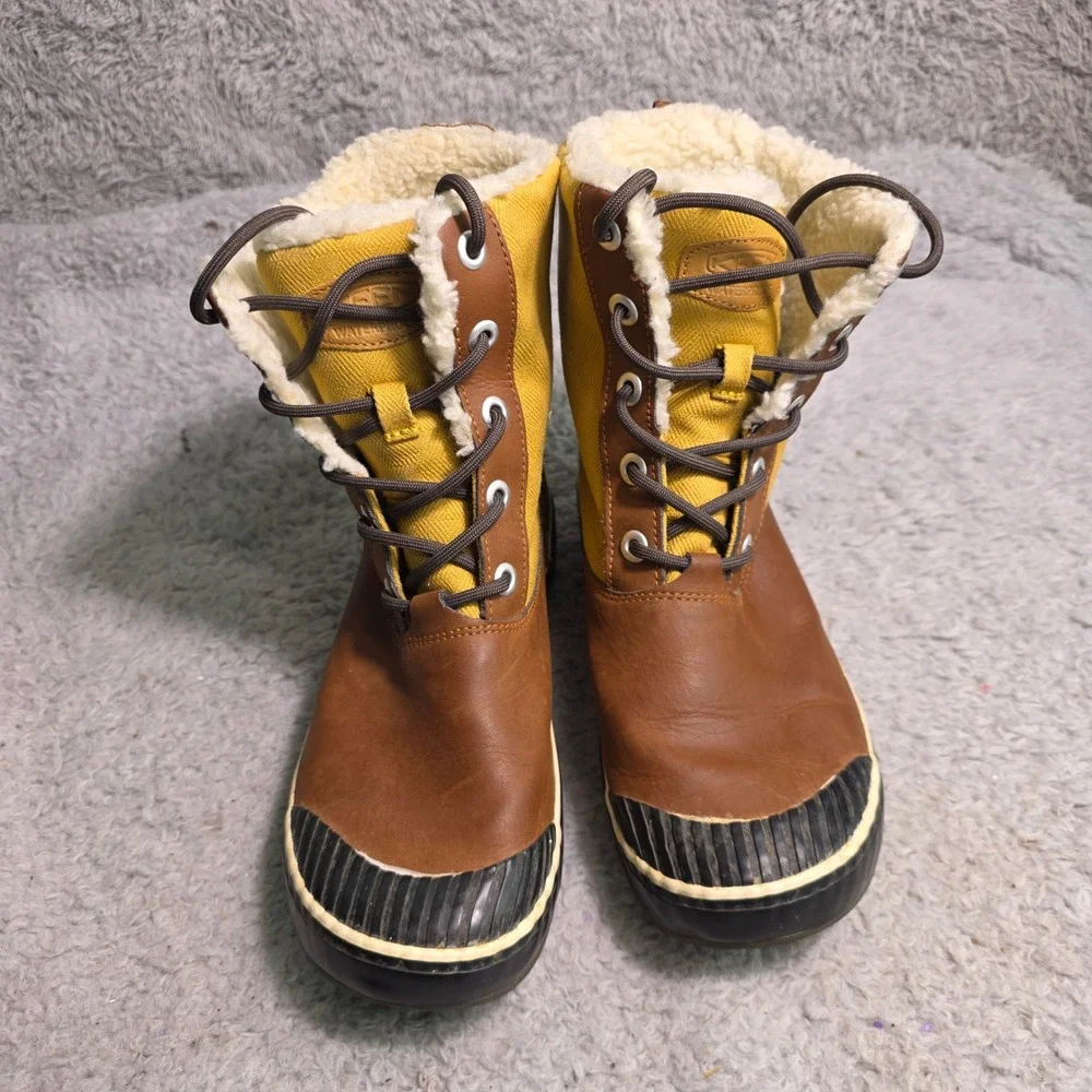 KEEN Elsa Winter Boots Brown Yellow Waterproof Insulated to -20 Women 7.5